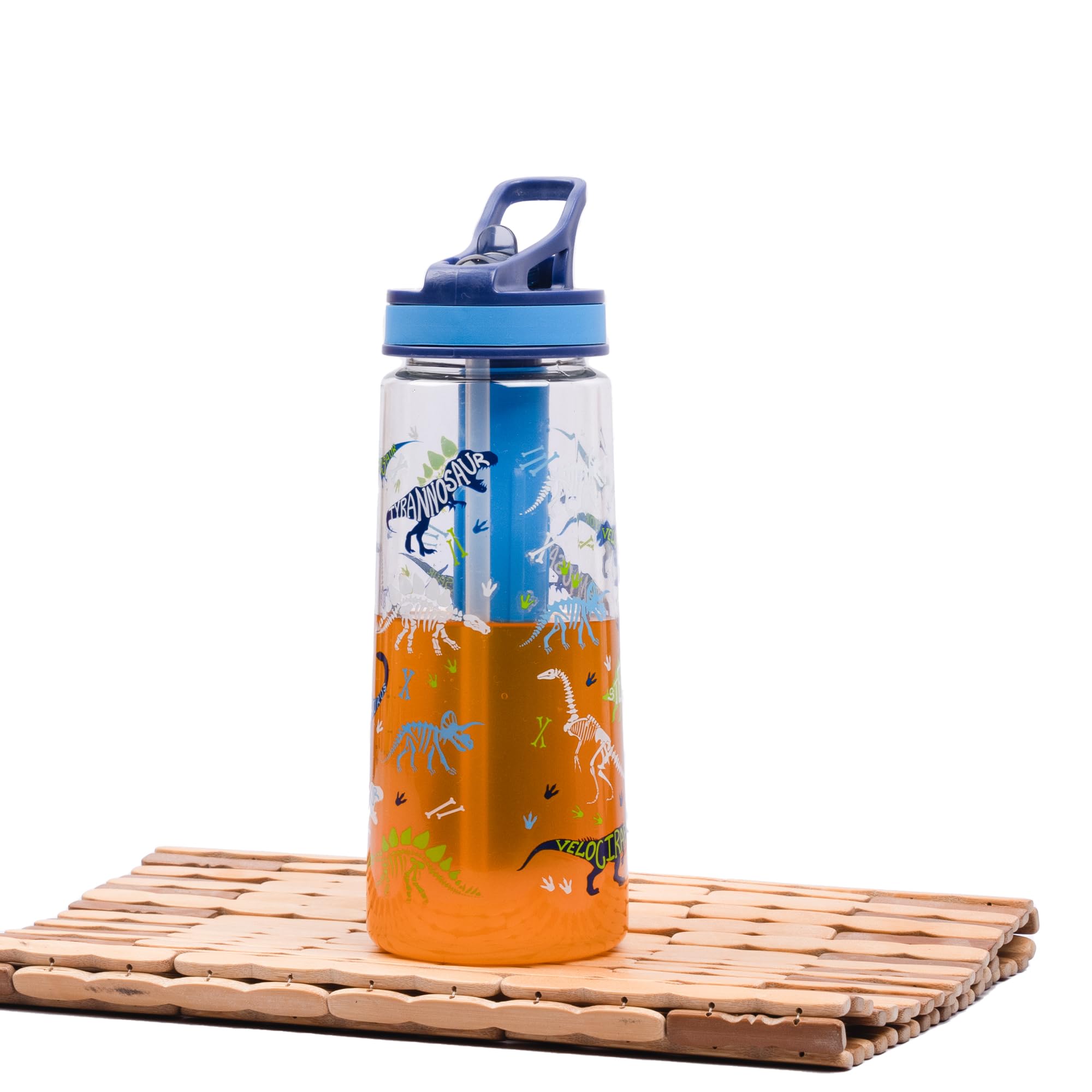 Anko 650 ML Leak proof Plastic Sipper Water Bottle |With Freeze Stick| Flip-Top Spout Lid & Straw | Lightweight & Certified 100% BPA-Free | Ideal for Gym, Travel, School, Office, Kids - Blue Print