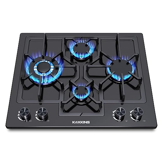 Black 24 Inch Gas Cooktop - Built-in Dual Fuel Natural Gas & Propane Stove - 4 Burner Convertible Cooktop with Thermocouple Protection