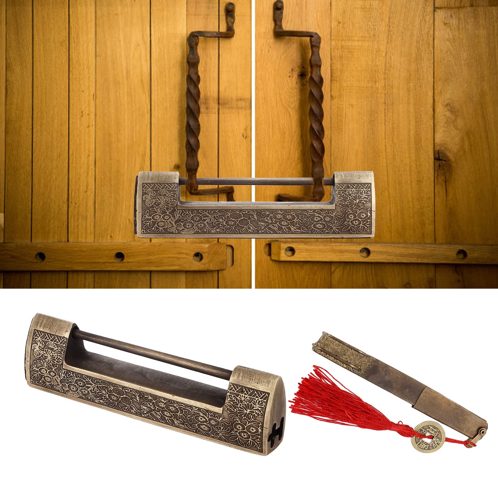 Cerradura antigua, candado de latón de estilo chino con llave para cajas de gabinetes de, regalo de cerradura horizontal vintage con espacio de 3,5 pulgadas