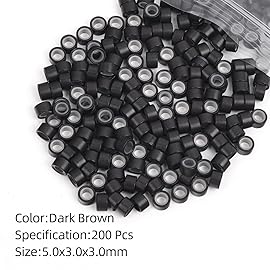 Vlasy 200Pcs 5mm Silicone Lined Micro Ring Beads for Hair Extensions 5Colors Apply (200Pcs Dark Brown)