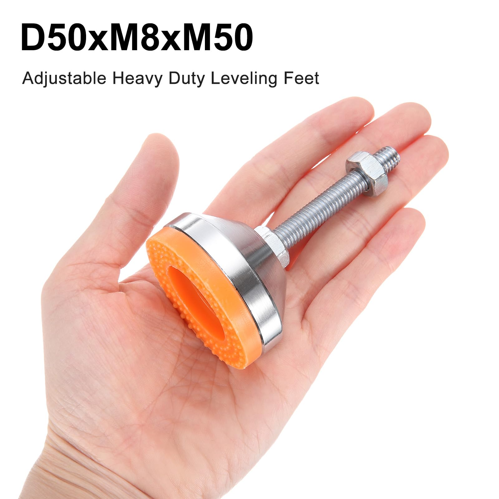 Paquete de 12 patas niveladoras ajustables resistentes antideslizantes que absorben los golpes, patas niveladoras de muebles para banco de trabajo, armario, M8 x 50 mm, rosca de 50 mm de diámetro