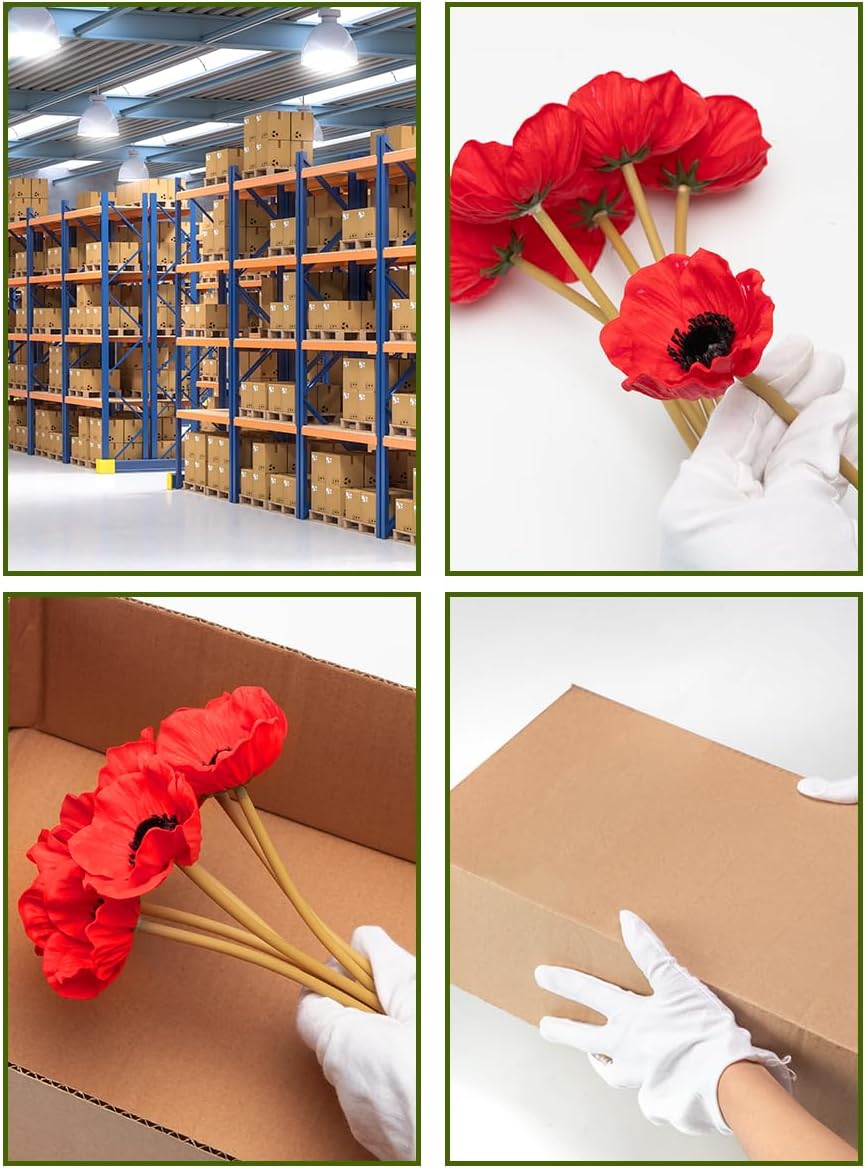 Floral Kingdom Artificial Poppy Flowers 8 Pcs 10 Inch Red - Real Touch Latex Poppies for Home Décor, Wedding Bouquets, Party Decorations, Bathroom Decor - Image 9
