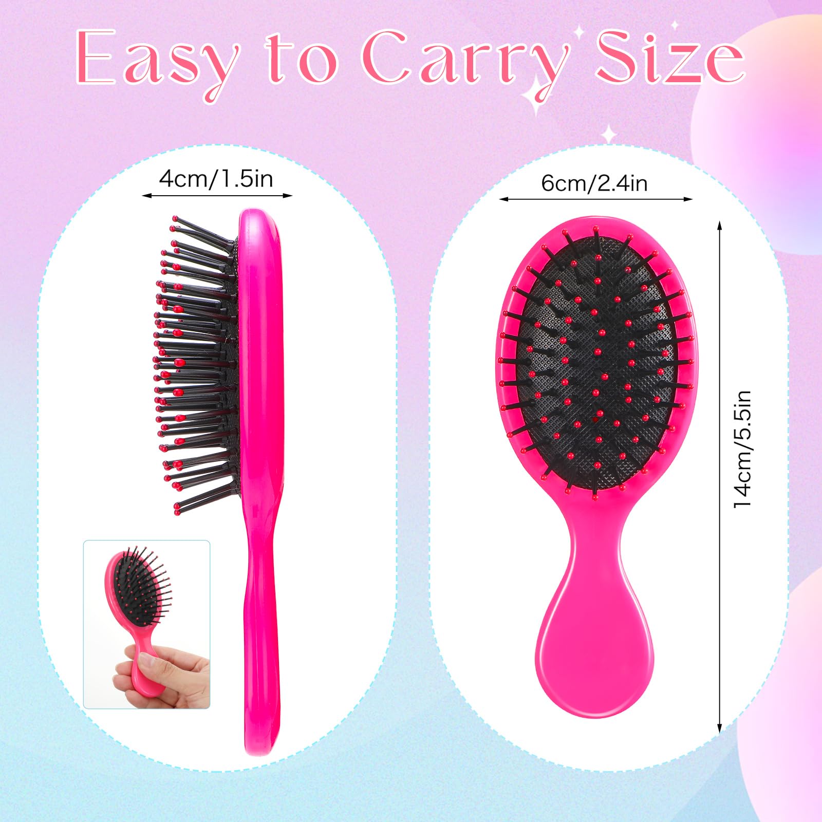 24 mini cepillos para el pelo para niños y niñas, cepillo para el cabello húmedo de viaje, mini cepillo para desenredar el cabello de cerdas suaves para la mayoría de tipos de cabello, alisado con