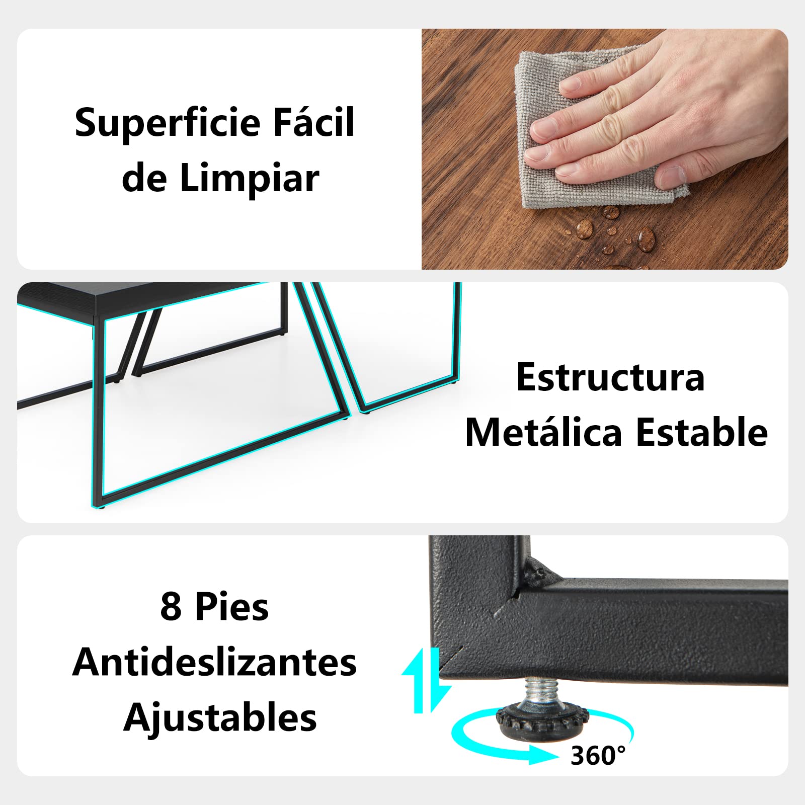 COSTWAY Juego de 2 Mesas Auxiliares de Centro, Mesa Auxiliar de Nido con Patas de Metal con Recubrimiento en Polvo, Mesa Nido de Café Trapezoidal para Sala de Estar Oficina Dormitorio
