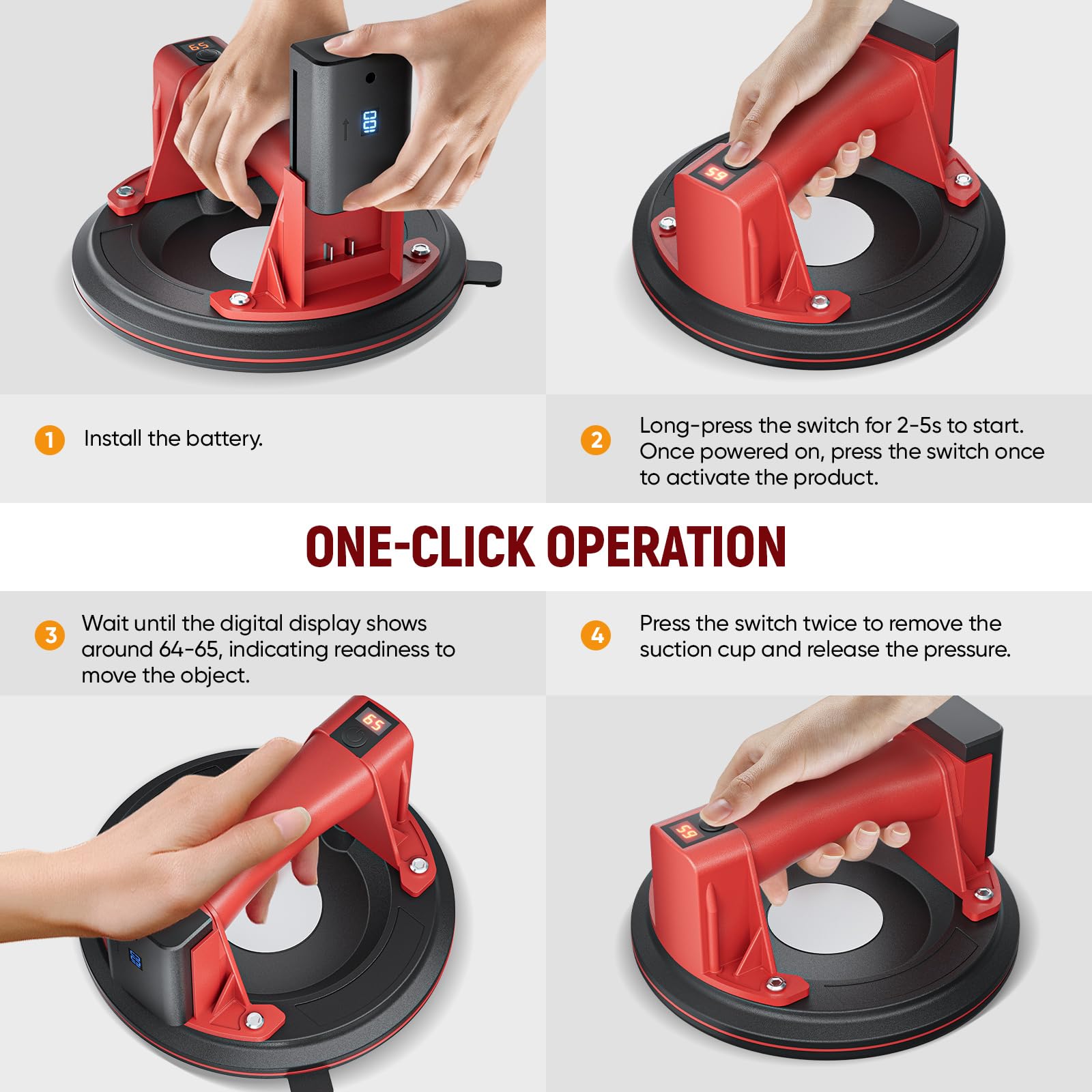 Ventosa elettrica Diametro 20,5 cm Ventosa per piastrelle Capacità Carico 300 Kg 8 inch Ventosa di vetro con 2 Batterie per Vetro, Piastrelle, Marmo