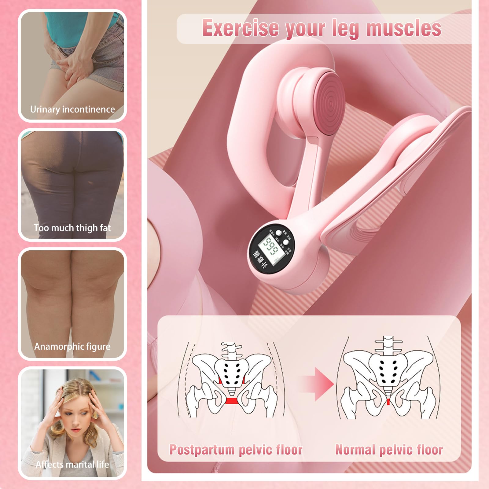 Beckenbodentrainer, Beckenbodentrainer für Frauen, Um 360 Grad Drehbar, mit Zähler, Der Oberschenkeltrainer Eignet Sich für Fitness Und Die Postpartale Erholung(rosa)