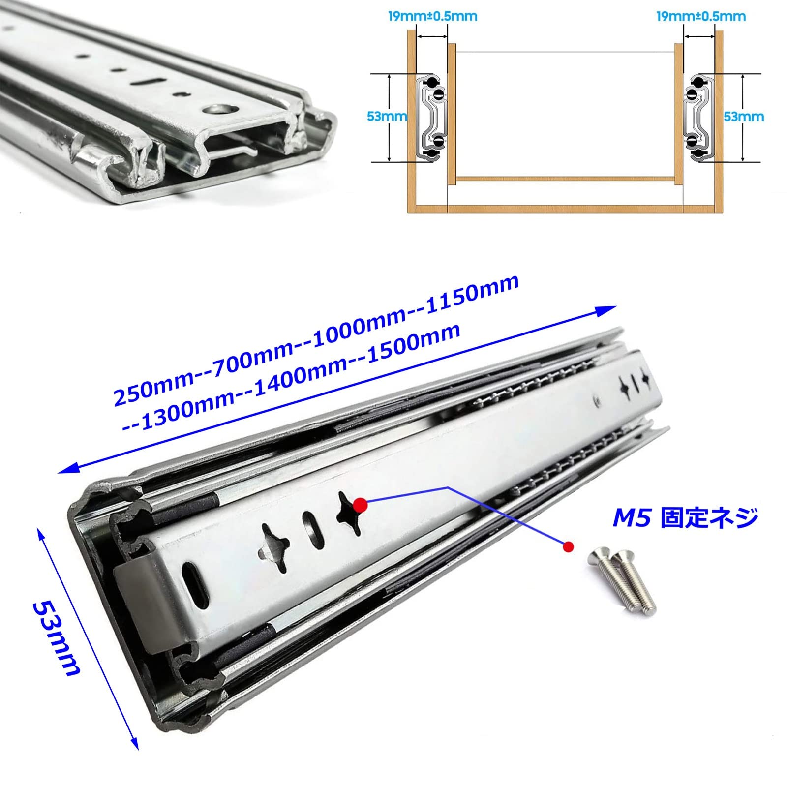 1 Paio di Guide per Cassetti per Carichi Pesanti 250 600 1000 1200 1400 1500mm, Guide Telescopiche per Guide a 3 Sezioni a Estrazione Totale, per Guide per cassetti Industriali, Armadi da Cucina (dime