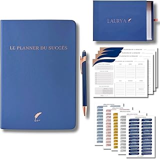 Planner Français de productivité, Semainier, Planning annuel mensuel journalier,agenda non daté, coffret cadeau stickers affirmations positives, to do list, bullet journal pre rempli (4 mois)
