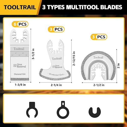 Miniatura 2 de 12 hojas de sierra de diamante para herramienta oscilante, hoja de extracción de lechada con 3 adaptadores, kit profesional de cuchillas