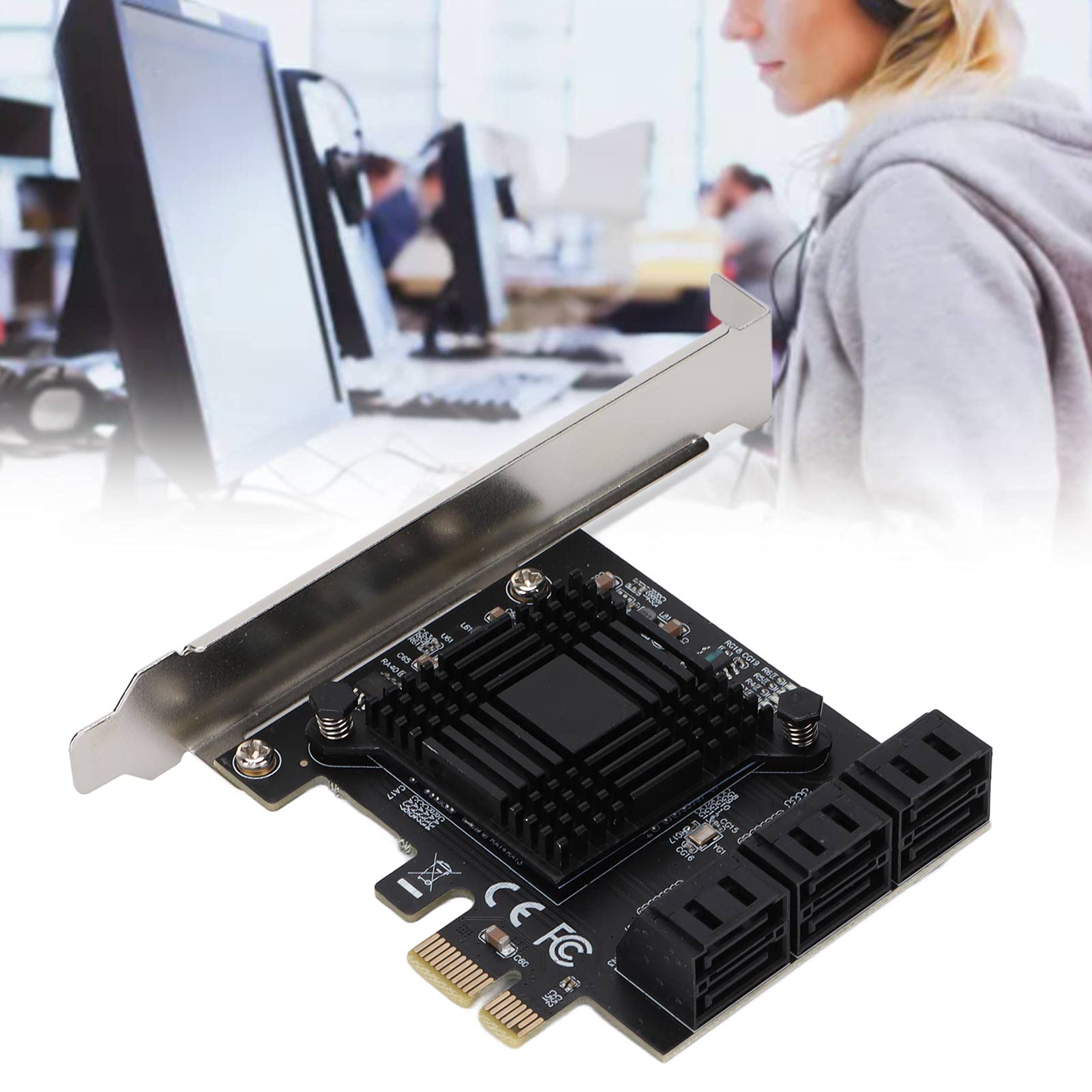 Karta SATA PCI E, 6-portowy Układ ASM 7-pinowe Złącza Przyłączeniowe Karty Rozszerzeń Kompatybilne z SATA I/II dla 7 32/64-bit, dla XP/Vista, dla 8/10, dla Linux