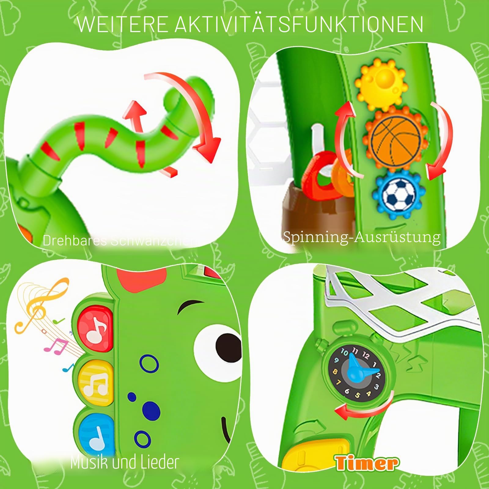 4-in-1 Basketballkorb und Fußballtor Spielzeug für Kleinkinder, Babyspielzeug mit Golfspiel und Ringwurfspiel, Dinosaurier-Spielzeug für 1 2 3 jährige Jungen und Mädchen mit Licht, Sound und Musik