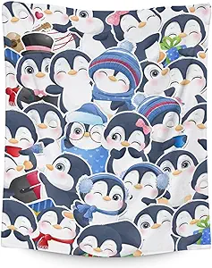 Penguin Blankets - Soft Fuzzy Blanket Throw for Kids, Adults - 30"x40" Small Blankets for Living Room & Office - Blue Cute Blanket Gifts