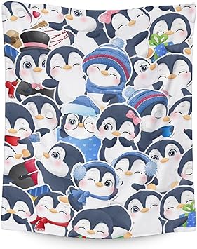 Penguin Blankets - Soft Fuzzy Blanket Throw for Kids, Adults - 30"x40" Small Blankets for Living Room & Office - Blue Cute Blanket Gifts