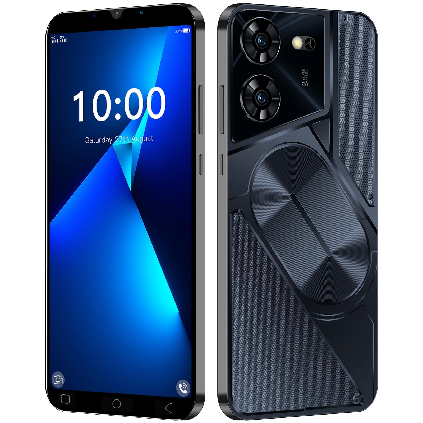 Teléfono económico, pantalla de 5,0 pulgadas, 16GB ampliable hasta 128GB, doble SIM desbloqueado, doble cámara, WIFI/Bluetooth/ID facial. Teléfono básico (Black)