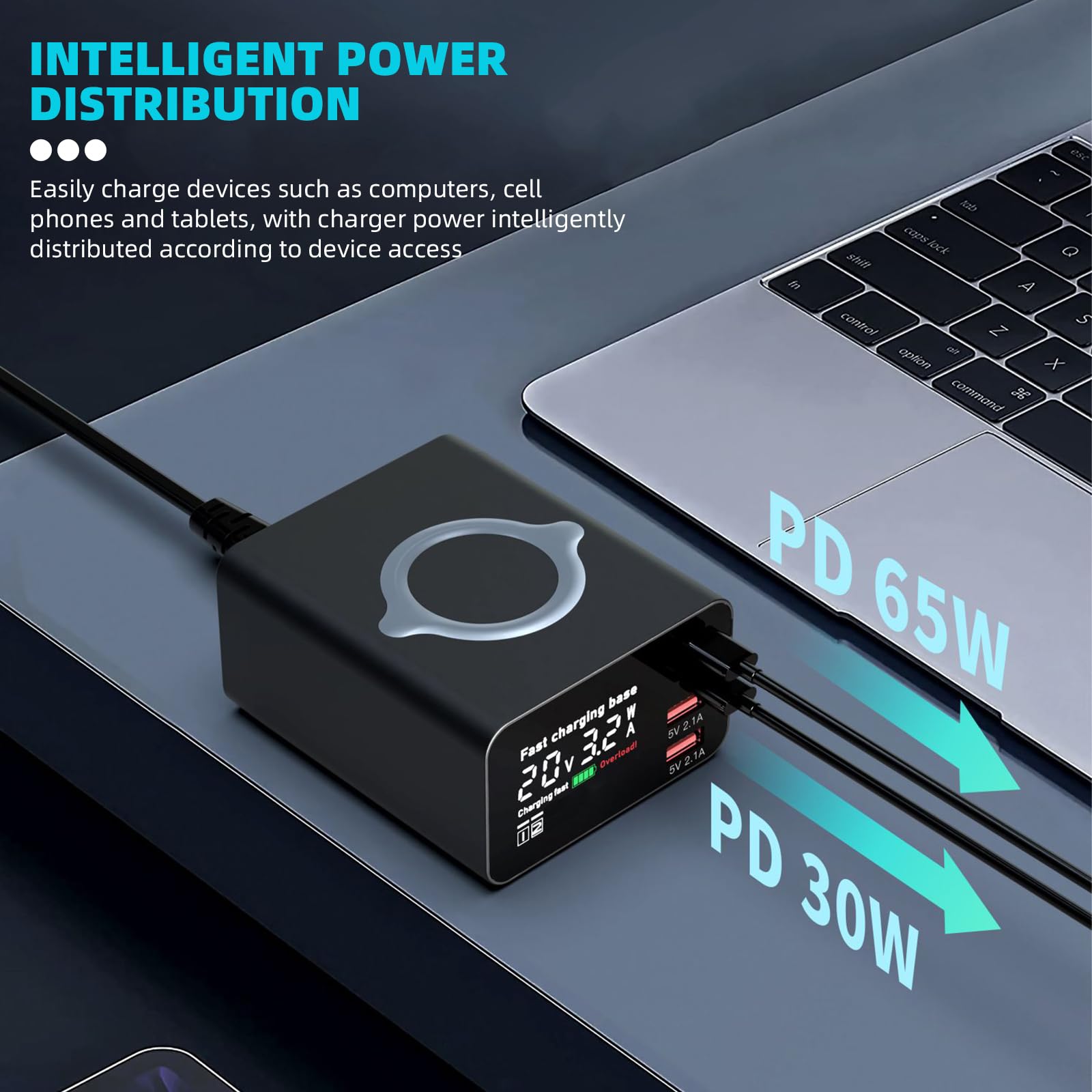 Caricabatterie USB C portatile veloce, stazione di ricarica multi porta con display in tempo reale, spina di ricarica sicura e affidabile per telefoni cellulari, tablet, laptop, smart watch, viaggi,