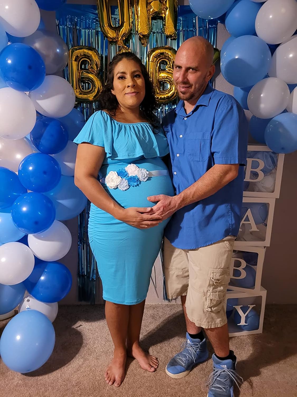 Jezero Women's Maternity Dress Off Shoulder Ruffle Sleeveless Bodycon Dress for Baby Shower - Image 3