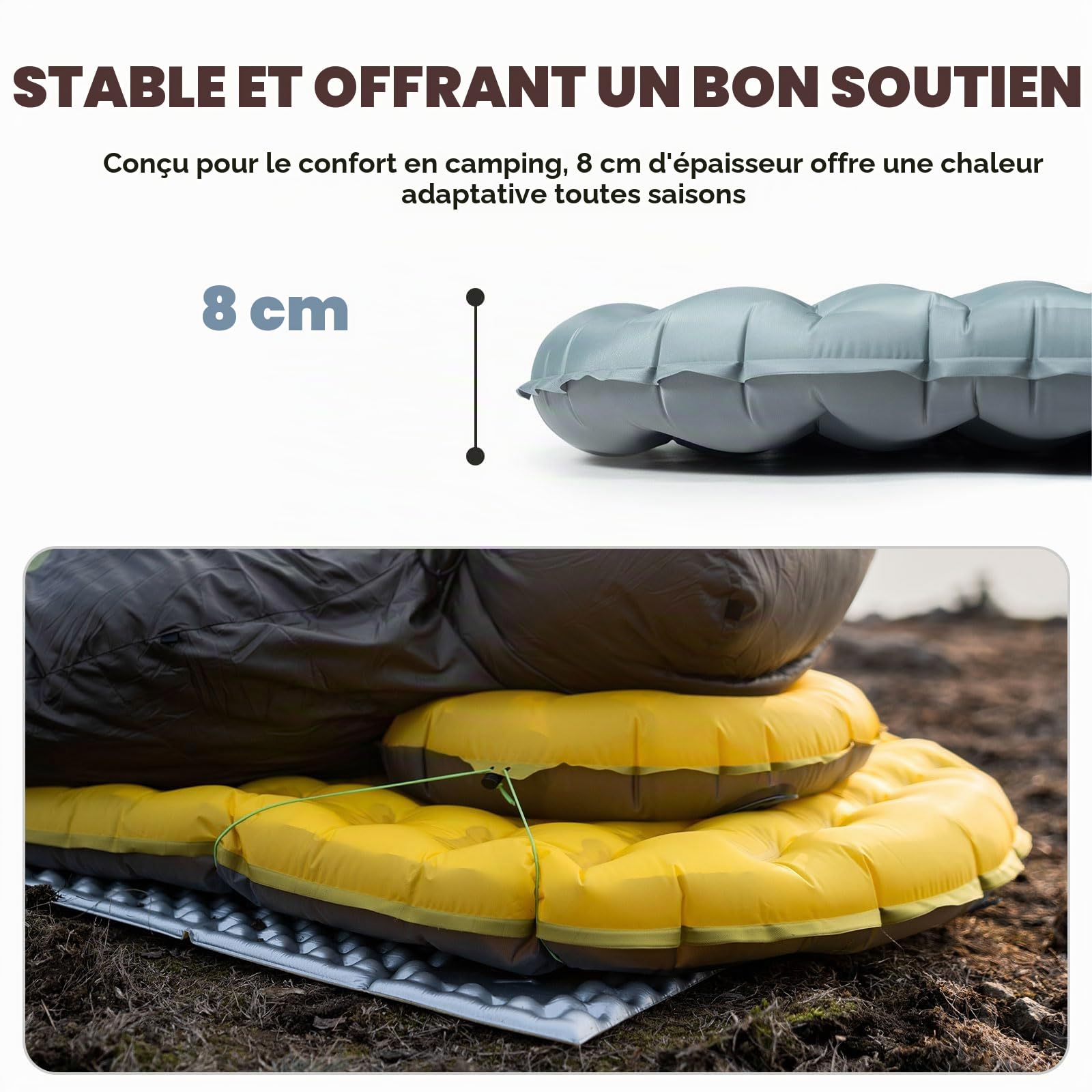 Matelas Camping Gonflable R5.1 8cm 490g Jaune L | Tapis de Couchage 4 Saisons Isolant jusqu'à -20°C, Léger et Durable pour Camping, Trekking et Randonnée
