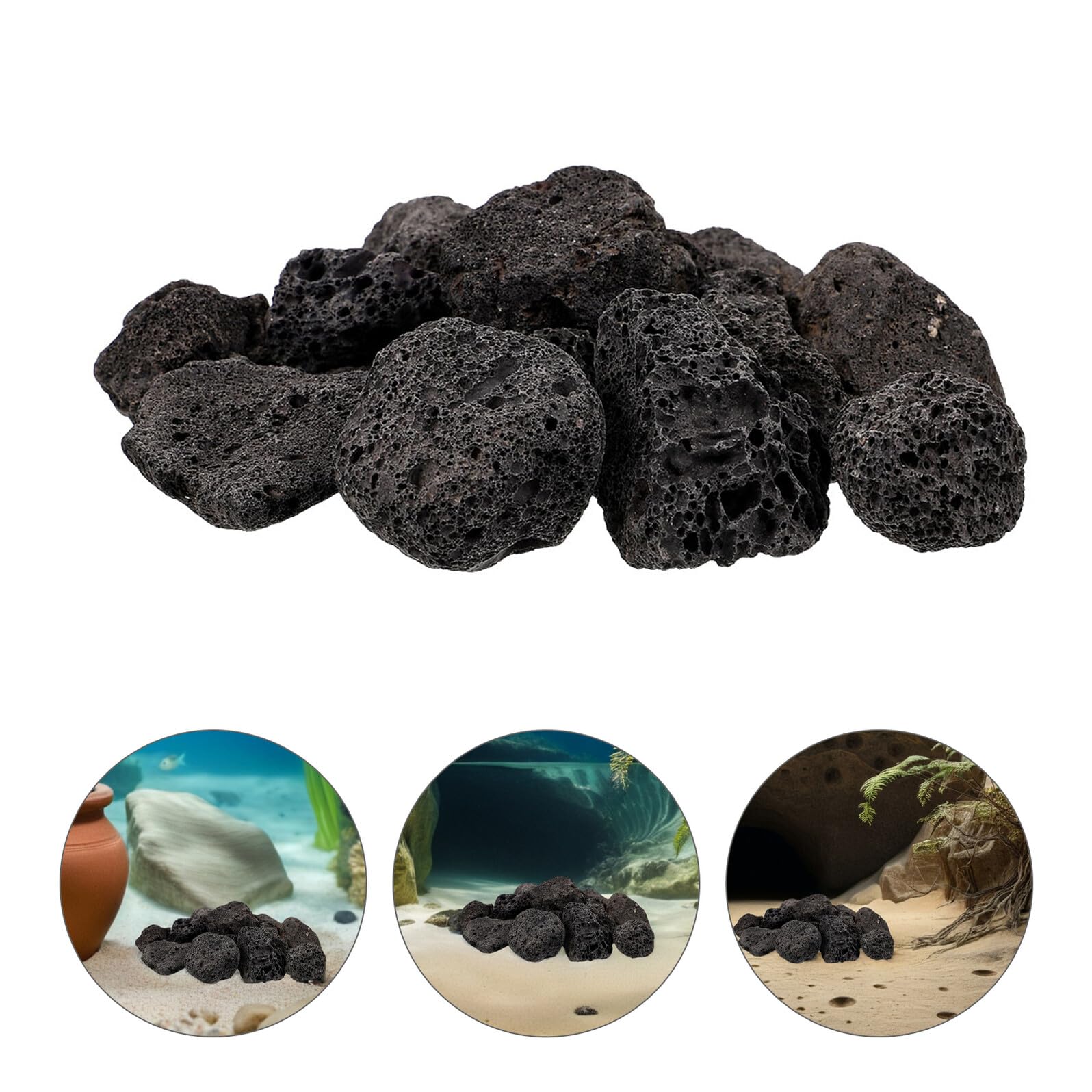 Happyyami Pietre laviche: 1 set di pietre vulcaniche nere, pietre laviche naturali, per acquario, decorazione per acquario, braciere, griglie a gas, piante da acquario