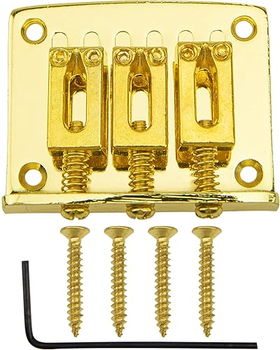 Miniatura 1 de 1 pieza de repuesto de puente de guitarra fija de 3 cuerdas con 4 tornillos y llave para guitarra eléctrica de caja de cigarrillos (dorado)
