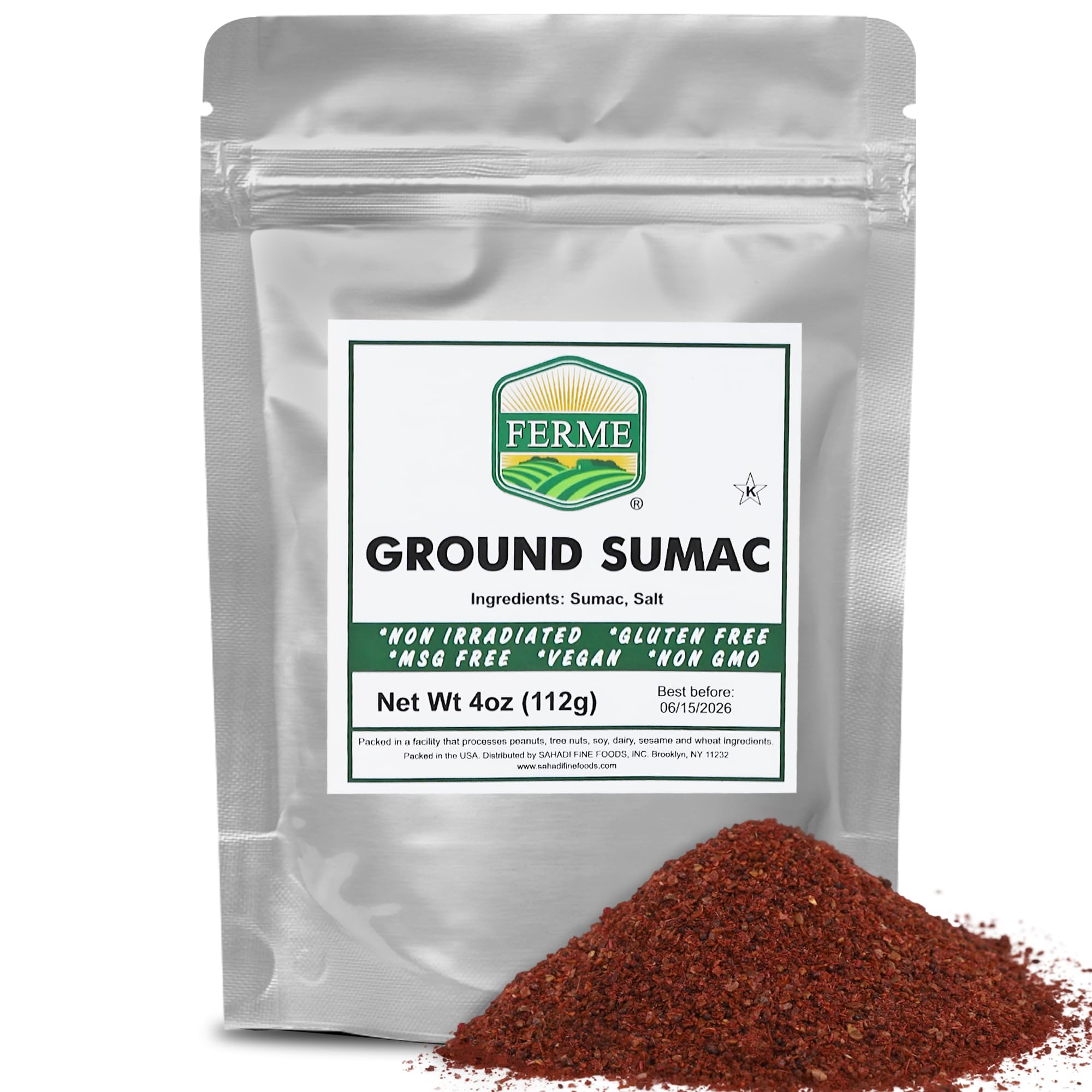 Ferme Spices Ground Sumac – Tangy, Lemony Middle Eastern Spice for Cooking, Salads, Za’atar & Marinades – 100% Pure & Natural, No Salt Added – 4 oz Resealable Pouch