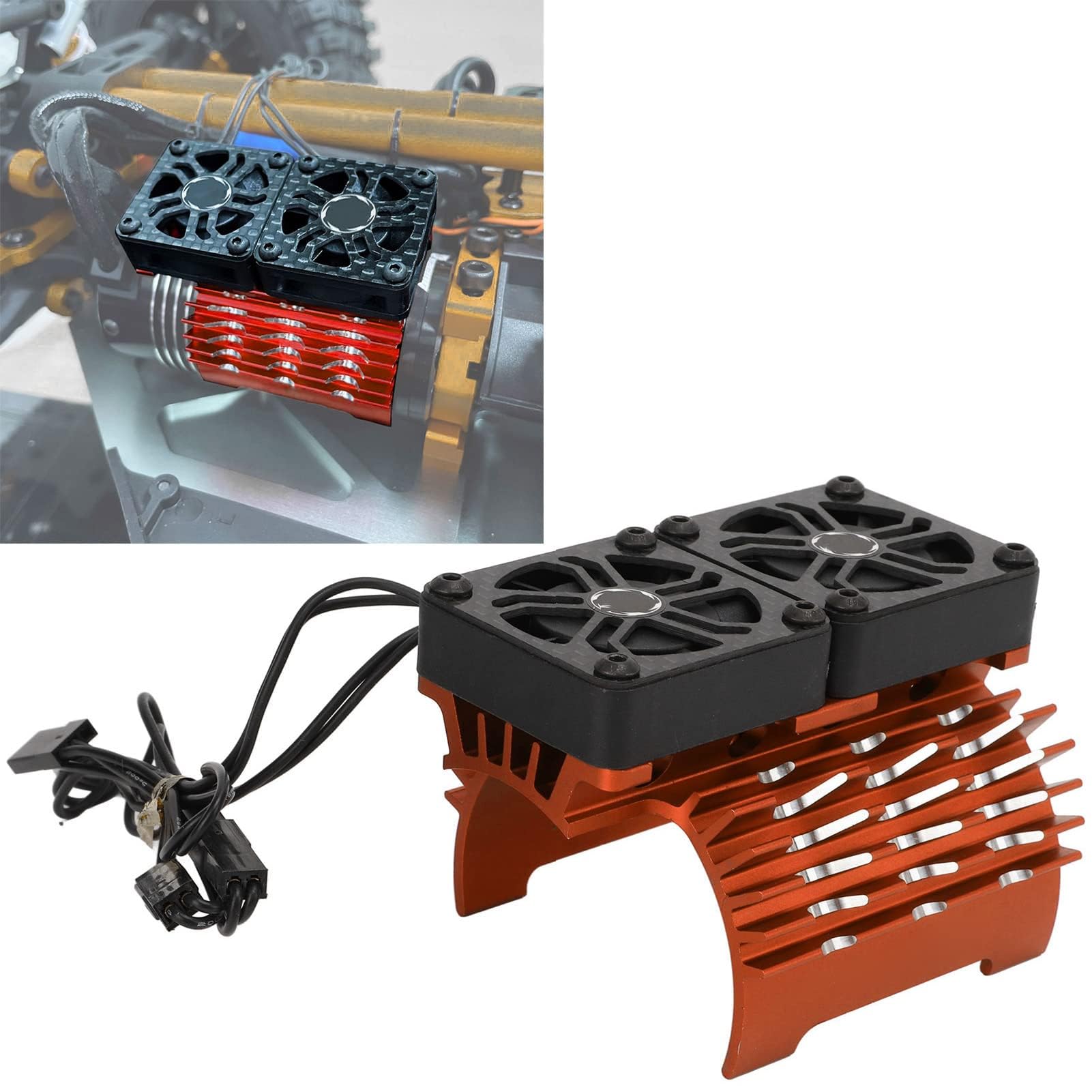 55/56/58mm RC Auto Motor Kühlkörper Lüfter Dual Fan Motor Kühlkörper Kühler für 1/5 RC Auto 8,4V 16000RPM(Orange) RC -Automodellzubehör
