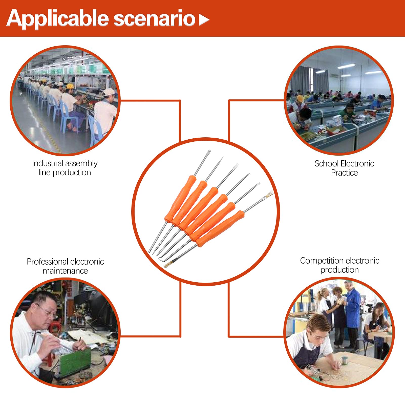 Herramienta de asistencia para soldadura, 6 paquetes kits ayuda soldadura metal placa de circuito Juego de herramientas de soldadura precisa cepillo raspador tenedor gancho punzón(naranja)
