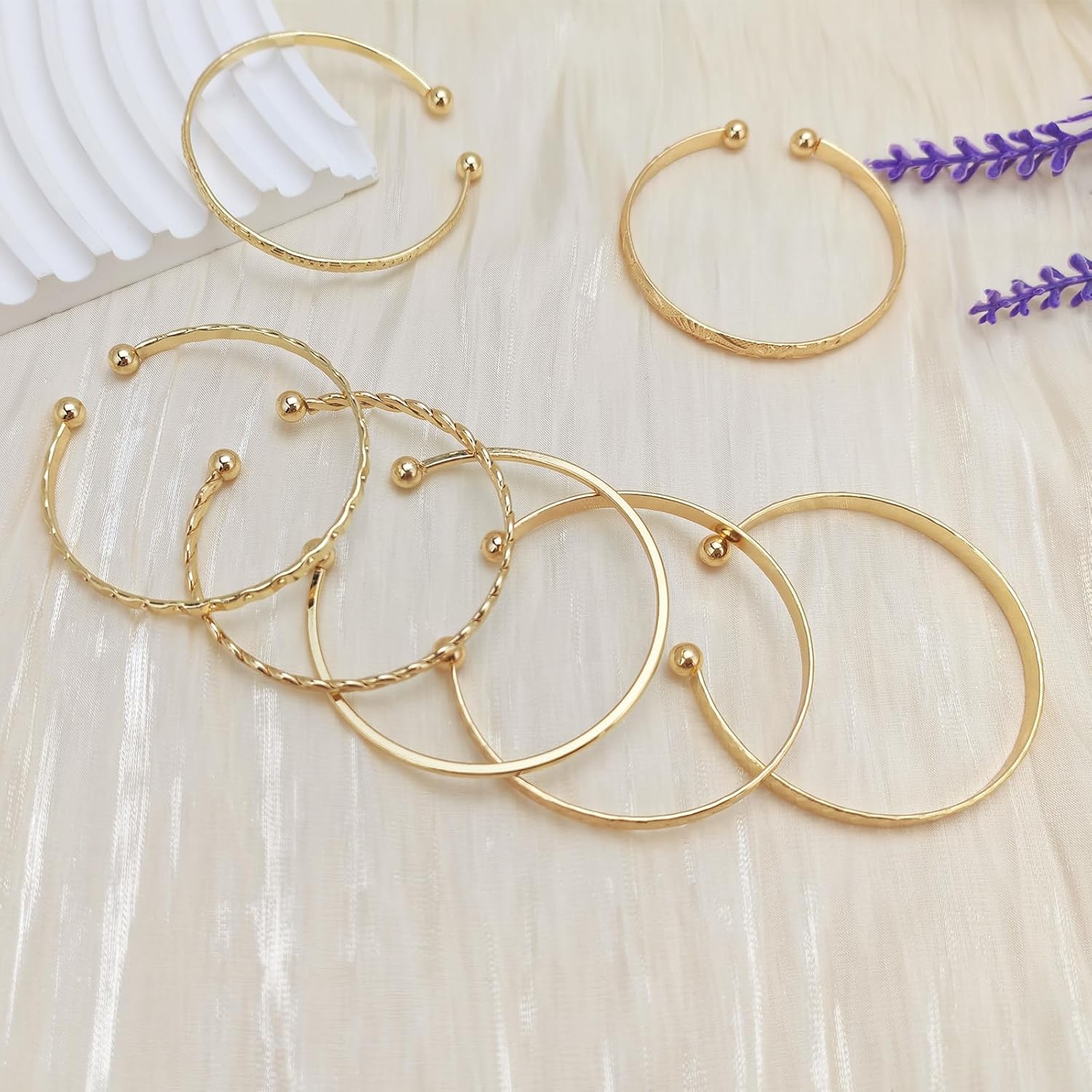 FUNOJOY Gold Bangle Bracelet Set, Multi Layer Stackable Bracelets for Women, Elegance Charms Gold Bangles Boho Open Adjustable Bracelets Jewelry Gift for Her - Image 5