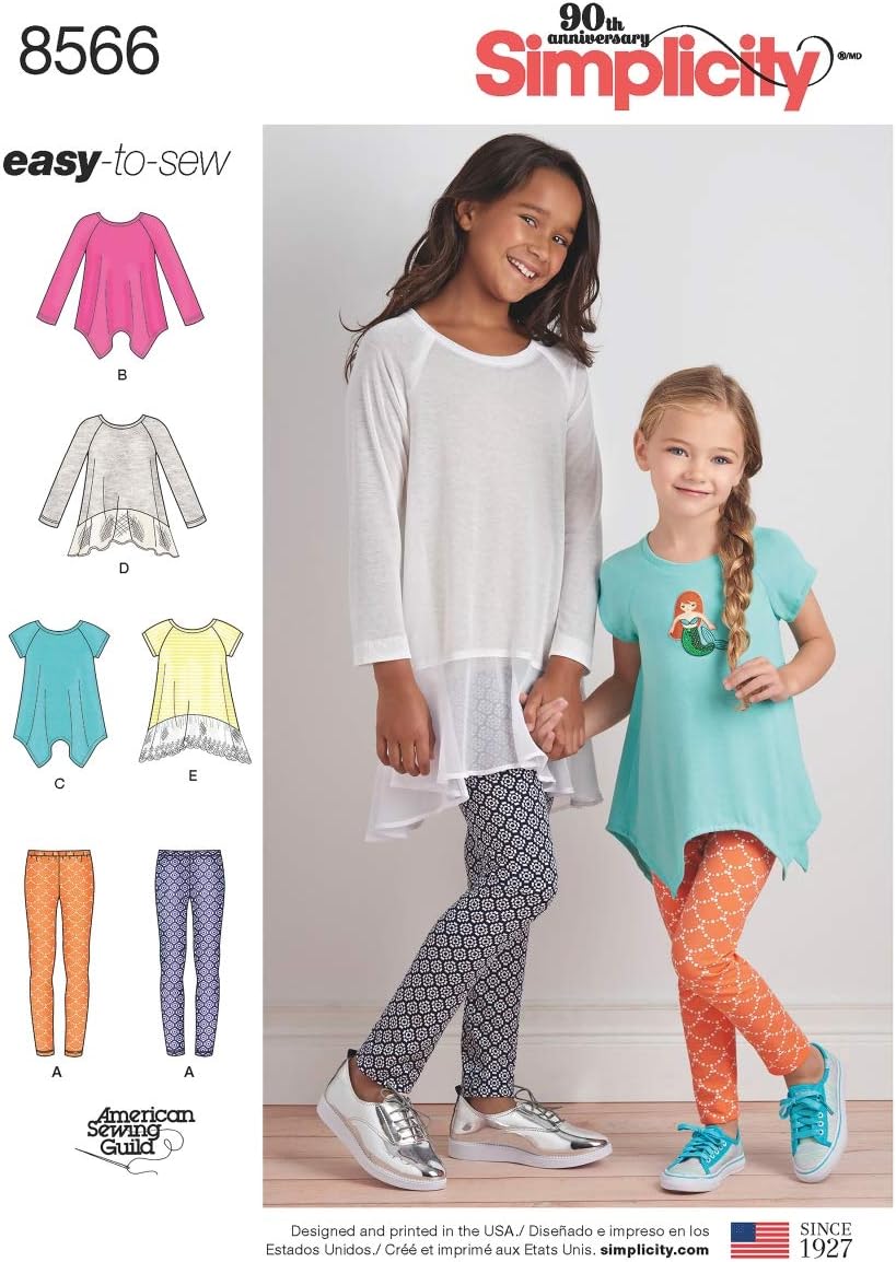 Simplicity US8566K5 Easy to Sew Girl's Leggings and Tunic Sewing Patterns, Sizes 7-14