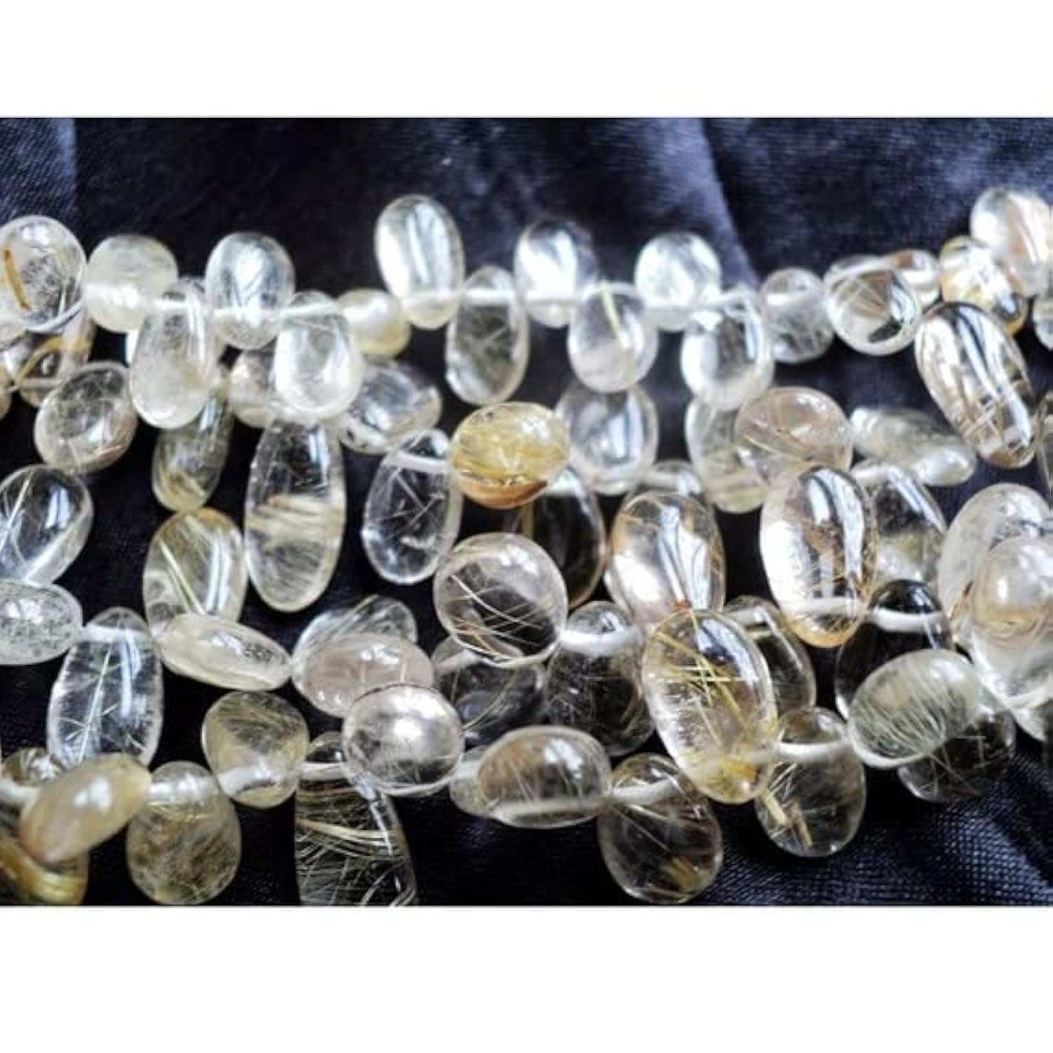Quartz rutile doré perles poires gemstone beads 5x9mm 4x7mm pour création bijoux DIY