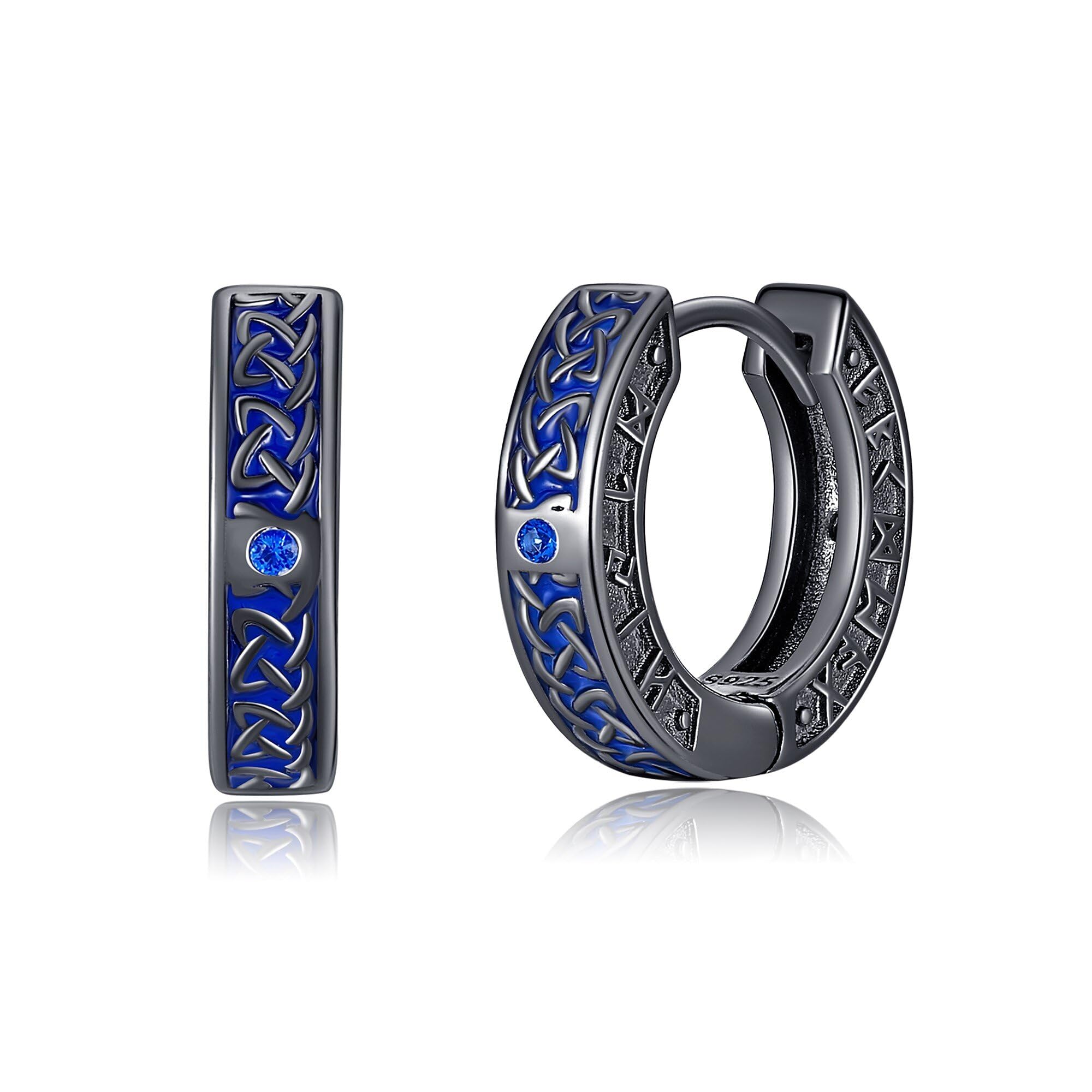 Viking Hoop Earrings for Men Women S925 Steling Silver Hypoallergenic Cool Norse Viking Runes Jewelry Gifts