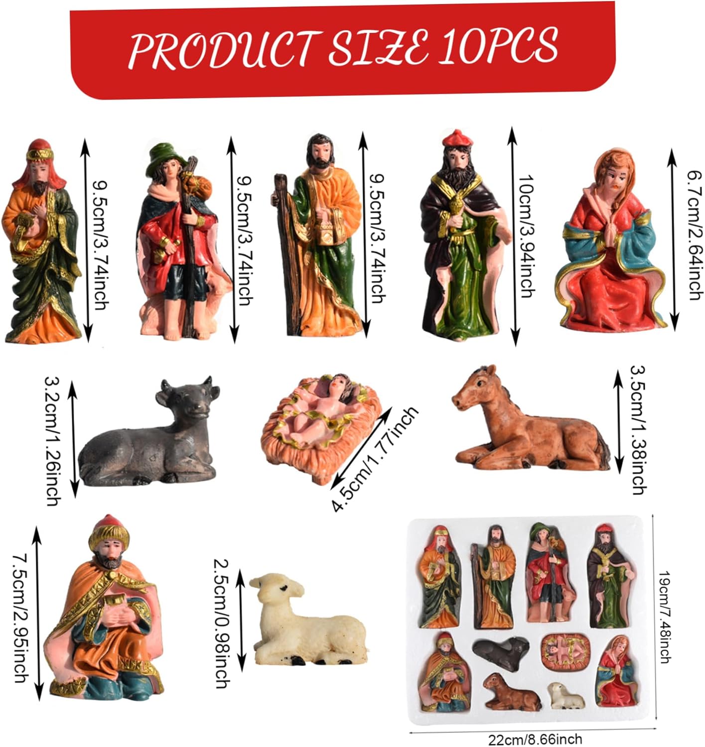Christmas Decorations Nativity Figures 10PCS/Set Resin Nativity Set with Baby Jesus and Animals Realistic Scene Christmas Decorations for Home Decor