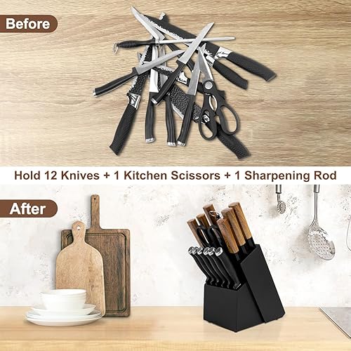 Miniatura 10 de RedCall Soporte universal para cuchillos, bloque grande de madera de bambú para cuchillos sin cuchillos, 14 ranuras universal para encimera,