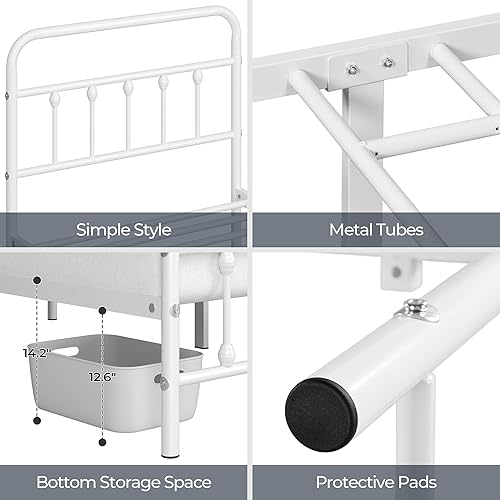 Miniatura 81 de YAHEETECH - Marco de cama de metal clásico con estructura de hierro y estilo victoriano, cabecero y pie, espacio debajo de la cama, no necesita base