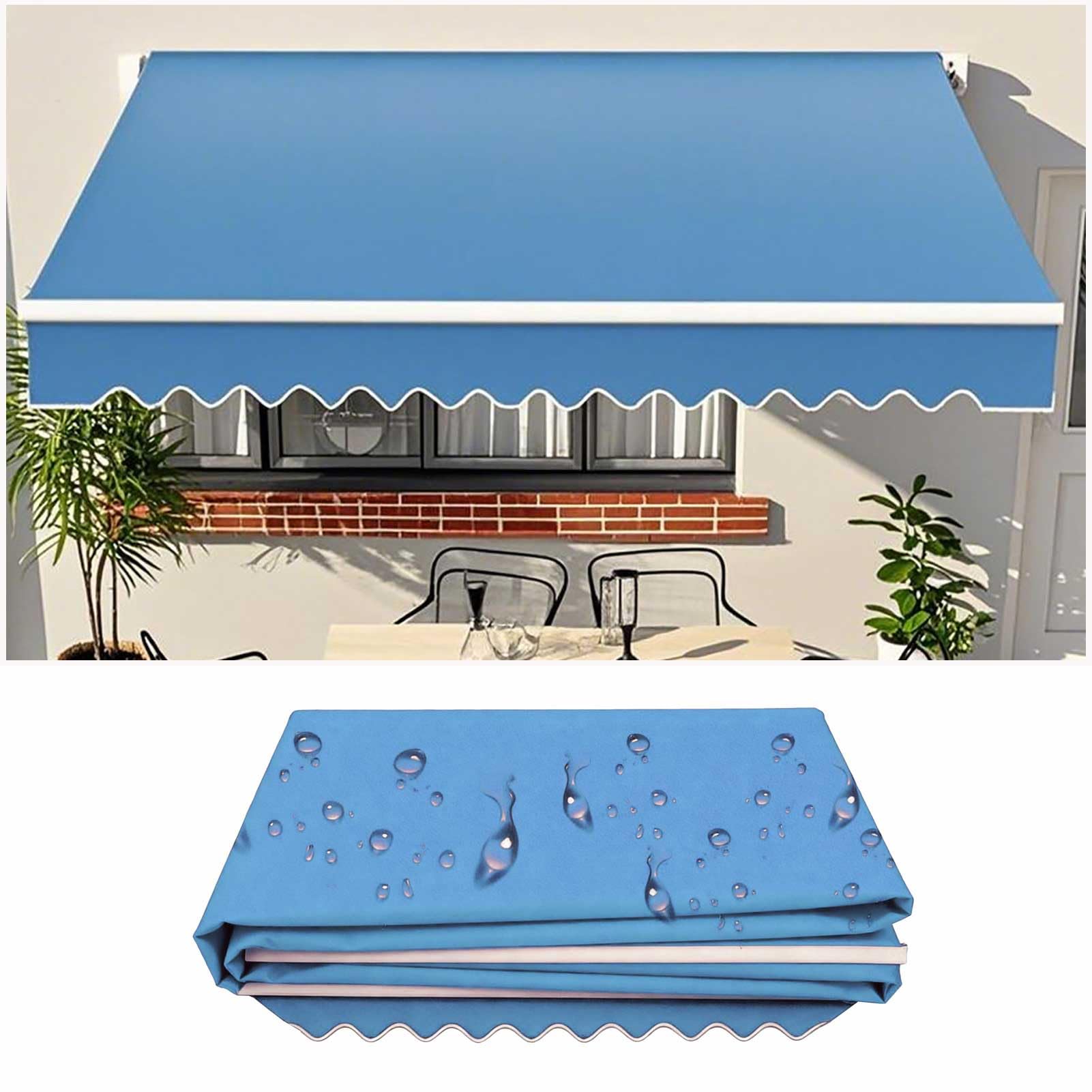Window Door Sunshade Shelter Canvas, 4.3x3m Retractable Awning Fabric Replacement, Waterproof Polyester Sun Shade Shelter Canvas, 300g/m² UV & Water-Resistant Fabric, Light Blue