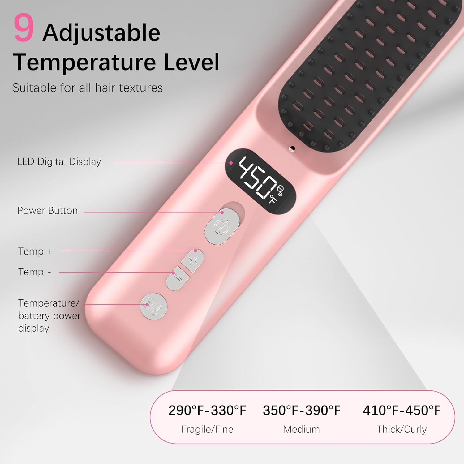 Wireless Hair Straightener Brush - Portable Straightening Comb for Travel with Titanium Ceramic and Negative Ion, Mini Hot Comb with 9 Adjustable Temperature Levels and 30Min Auto Shut-Off - Image 4