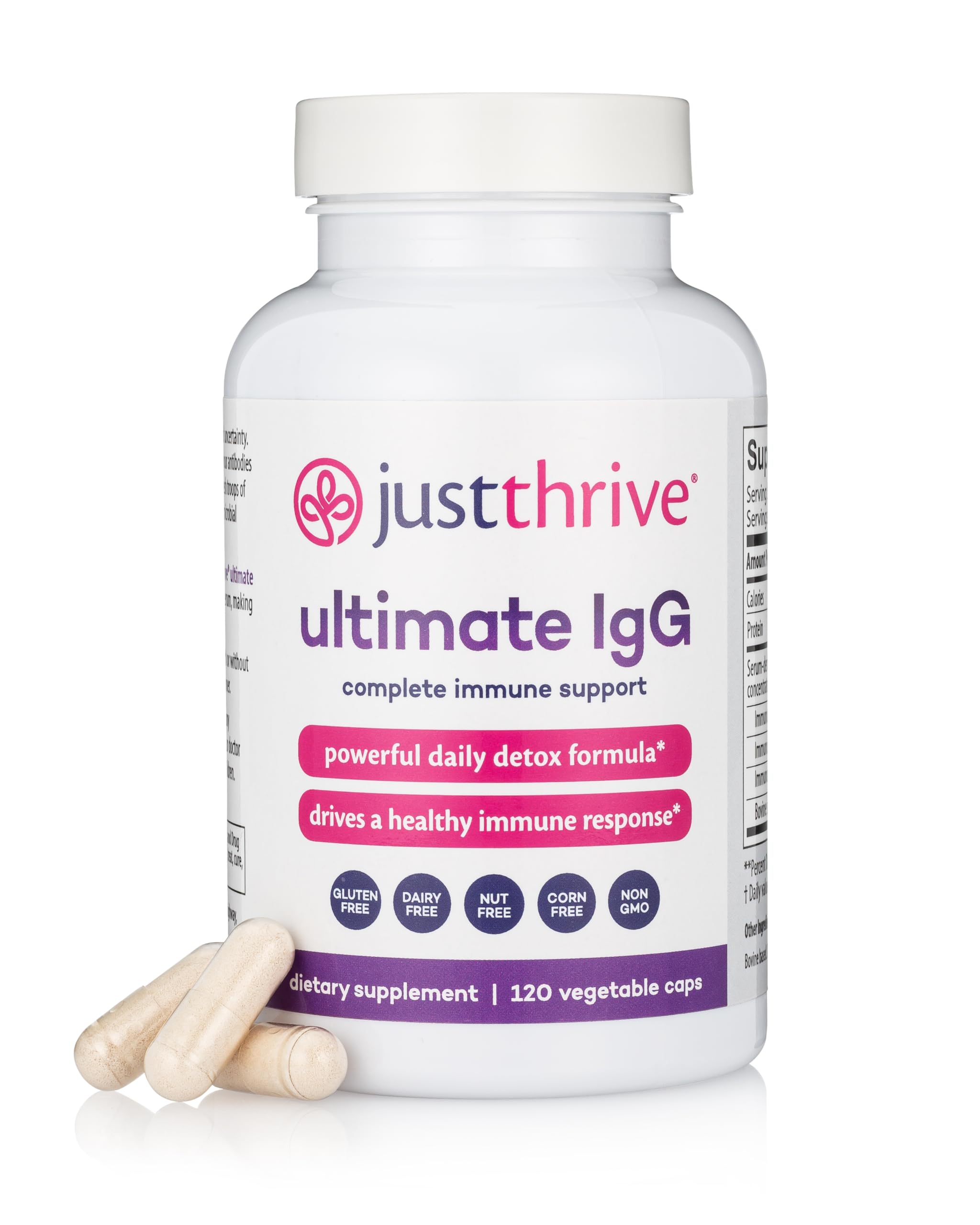 Just Thrive - IgG Complete (30-Day Supply) - Made for Immune System and Gastrointestinal Health - Support The Body’s Natural Immunoglobulins - Dairy, Gluten, Soy Free - Non-GMO