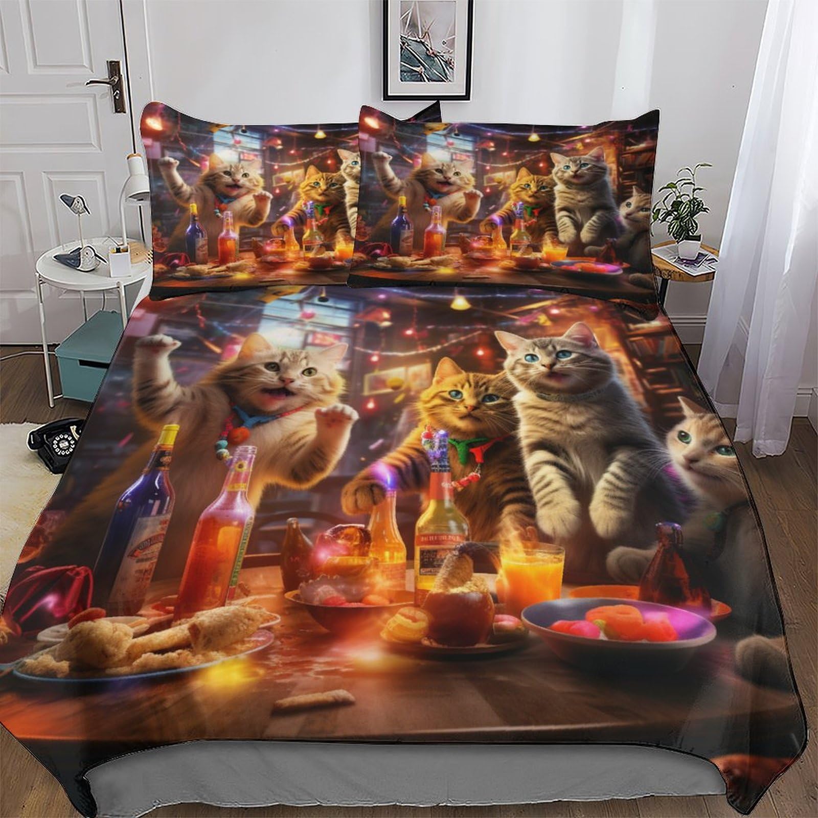 Housse de couette chat pour chambre adulte parure de lit microfibre cocooning