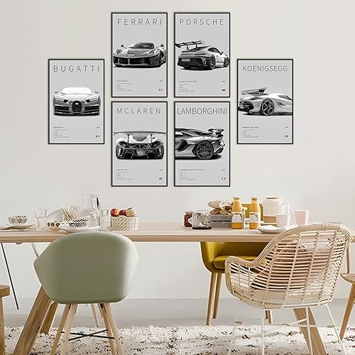 Miniatura 5 de Póster de automóvil en lienzo para pared, juego de impresiones clásicas modernas de superauto, 911 Ferrari Lamborghini McLaren Bugatti Koenigsegg