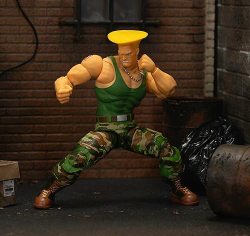 Miniatura 11 de Jada Toys Street Fighter II Guile Figura de acción a escala 1:12, 6 pulgadas de alto, cabezas intercambiables, manos y accesorios