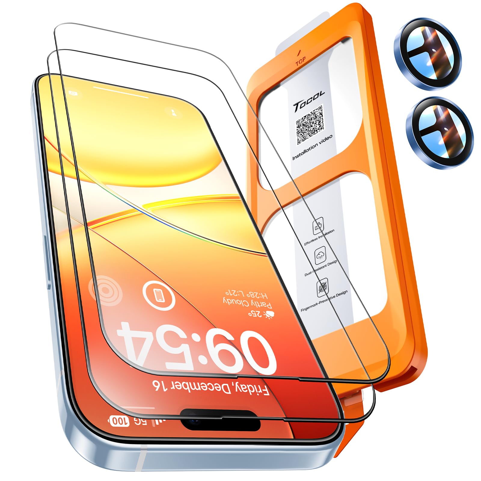 TOCOL Panzerfolie mit Kameraschutz für iPhone Serie