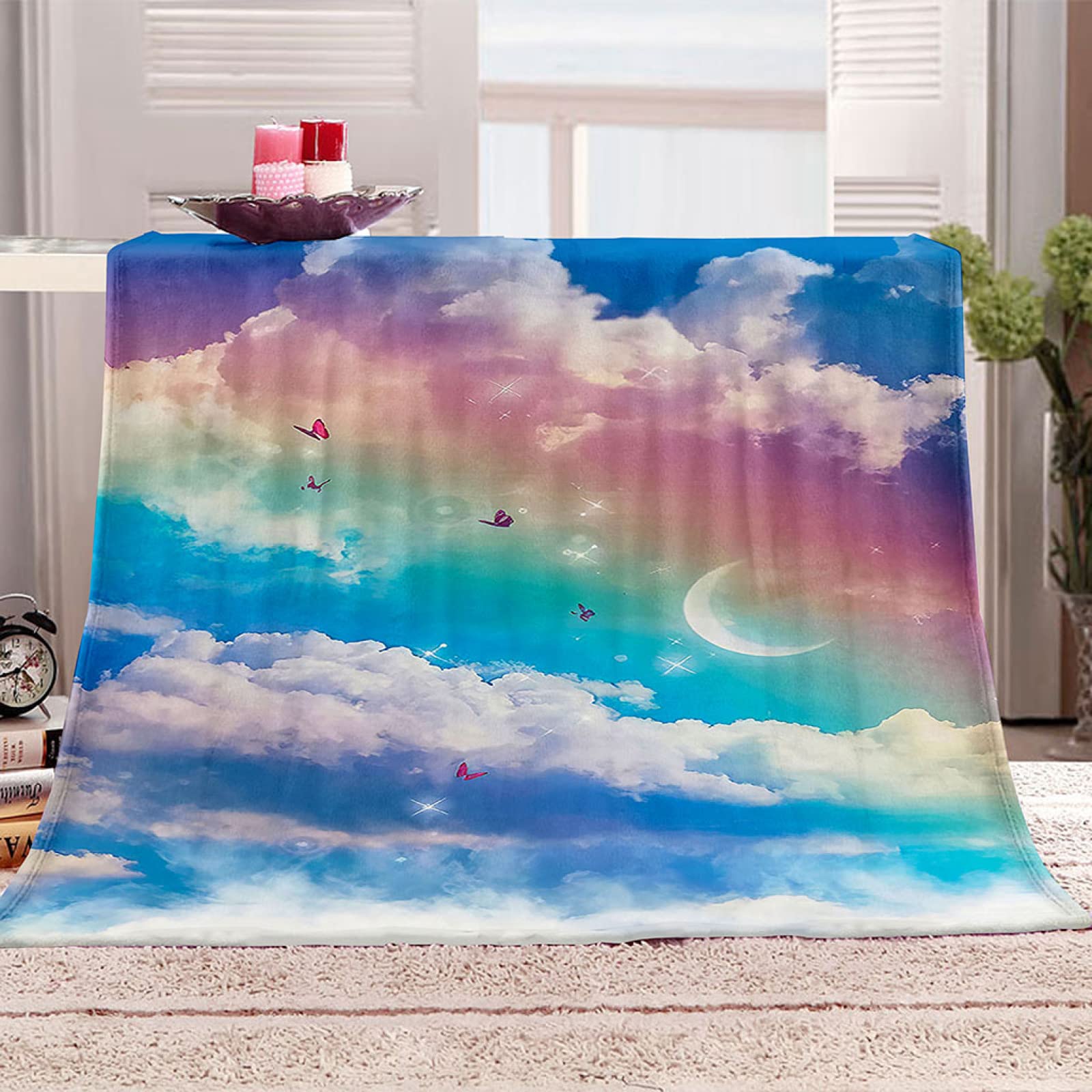 Couverture en flanelle ciel bleu plaid polaire doux 140x200cm adulte