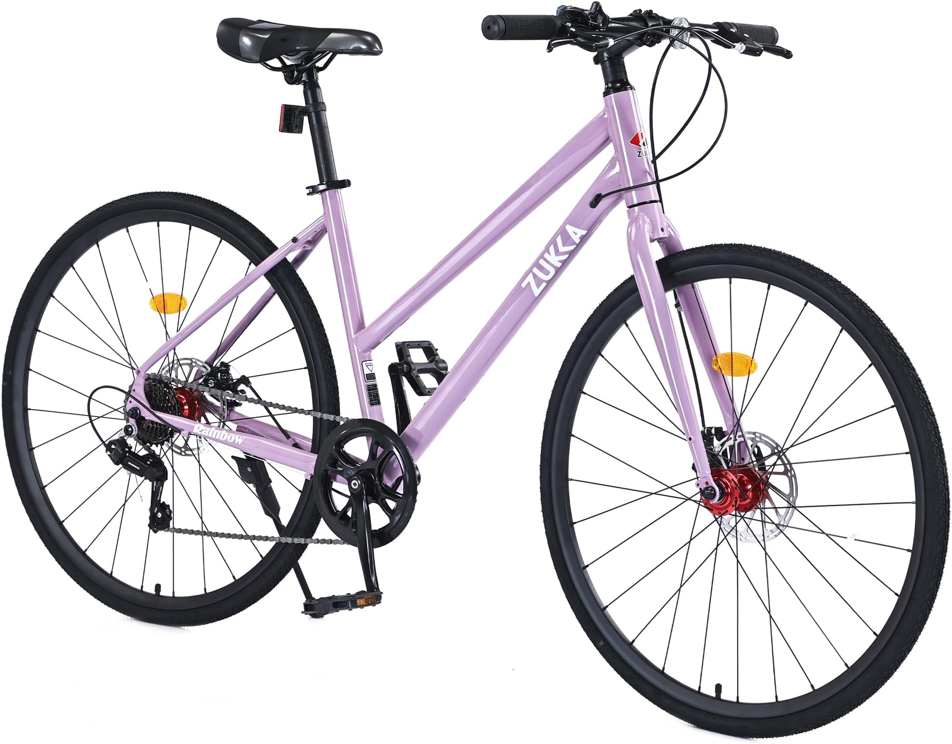 WEEROCK 700C Road Hybrid Bike,Commuting Cycle for Women Female, 7 Speeds Steel Frame Disc Brakes City Bicycles, Light Purple