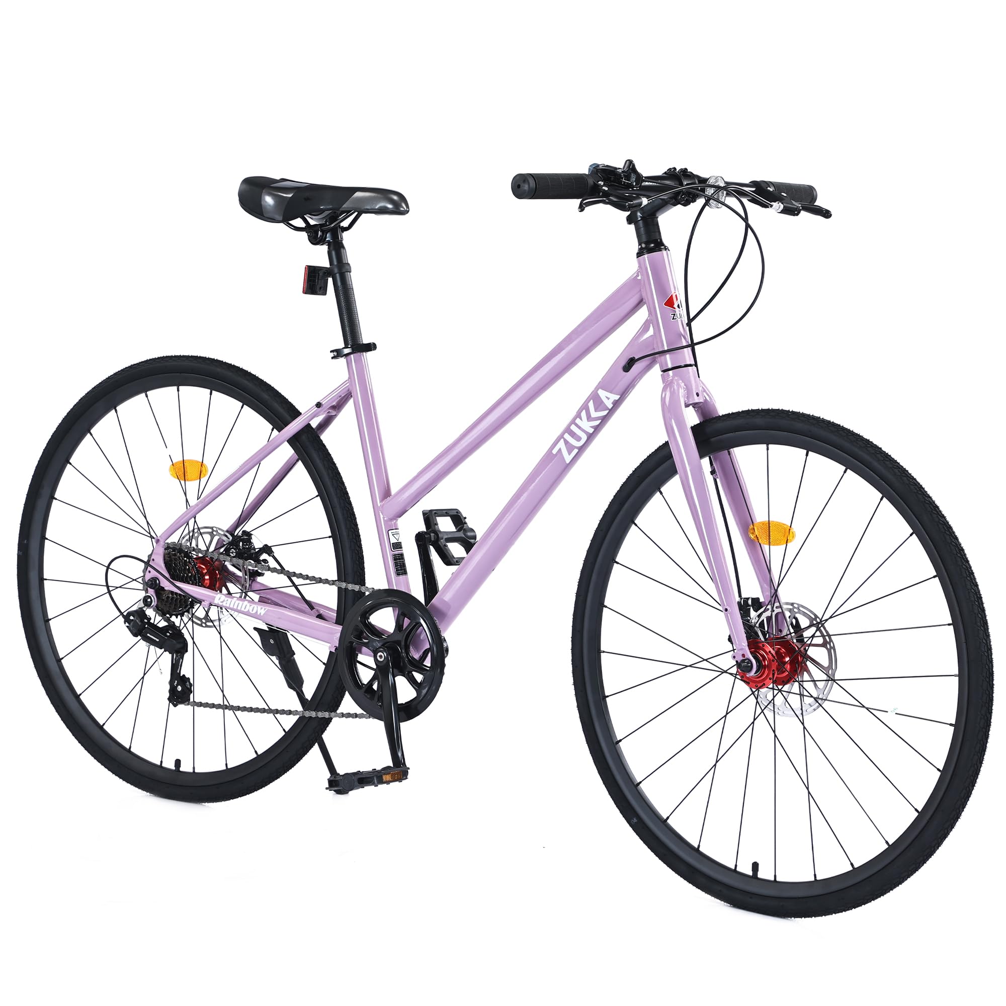700C Road Hybrid Bike,Commuting Cycle for Women Female, 7 Speeds Steel Frame Disc Brakes City Bicycles, Multiple Colors