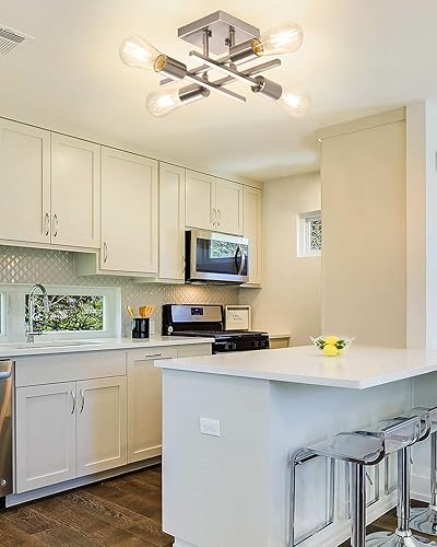 Miniatura 3 de Lámpara de techo semiempotrada de 4 luces, moderna lámpara de níquel cepillado cerca del techo, fácil de montar, luces de techo interiores para