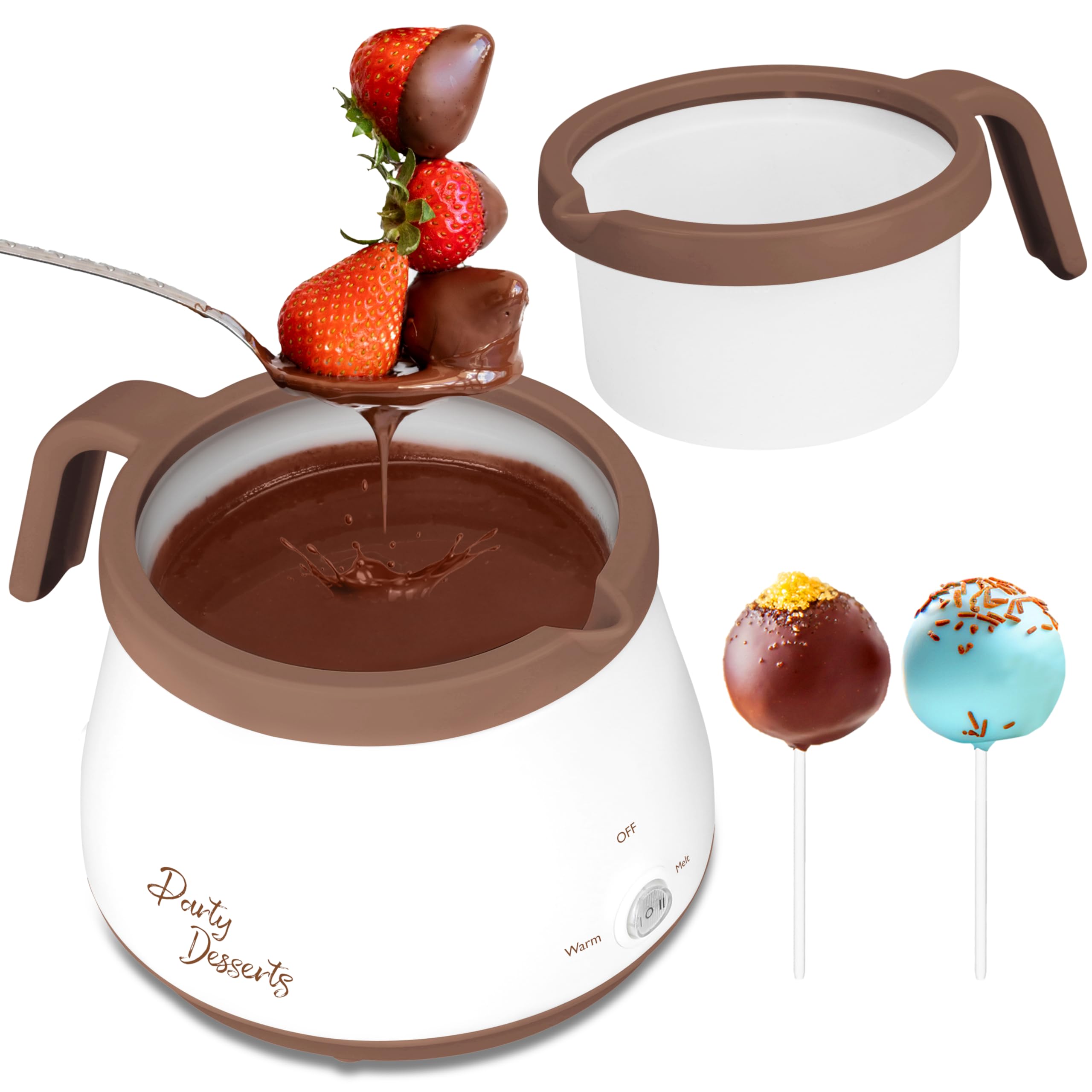Party Desserts Candy and Chocolate Melting Pot, Mini Electric Fondue Pot, Melts Candy Chocolate in a Couple of Minutes, Ideal for Cake Pops Cookies Cakes, 1 Cups, Single Pot, Brown
