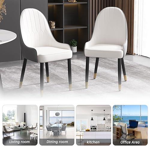 Miniatura 6 de Juego de 2 sillas de comedor tapizadas, sillas de comedor modernas de 36 pulgadas con marco y respaldo de metal dorado, silla de comedor de piel