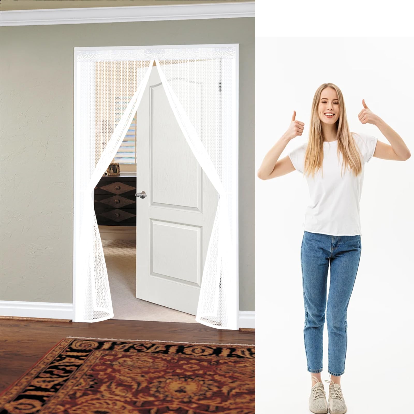 Fly Screen Door 86 x 270 cm Keep Bugs Out, Full Frame Magic Tape, Powerful Magnets, Self Sealing, No Drill Installation, Screen Doors with Magnets for Balcony Bedroom Doors, White