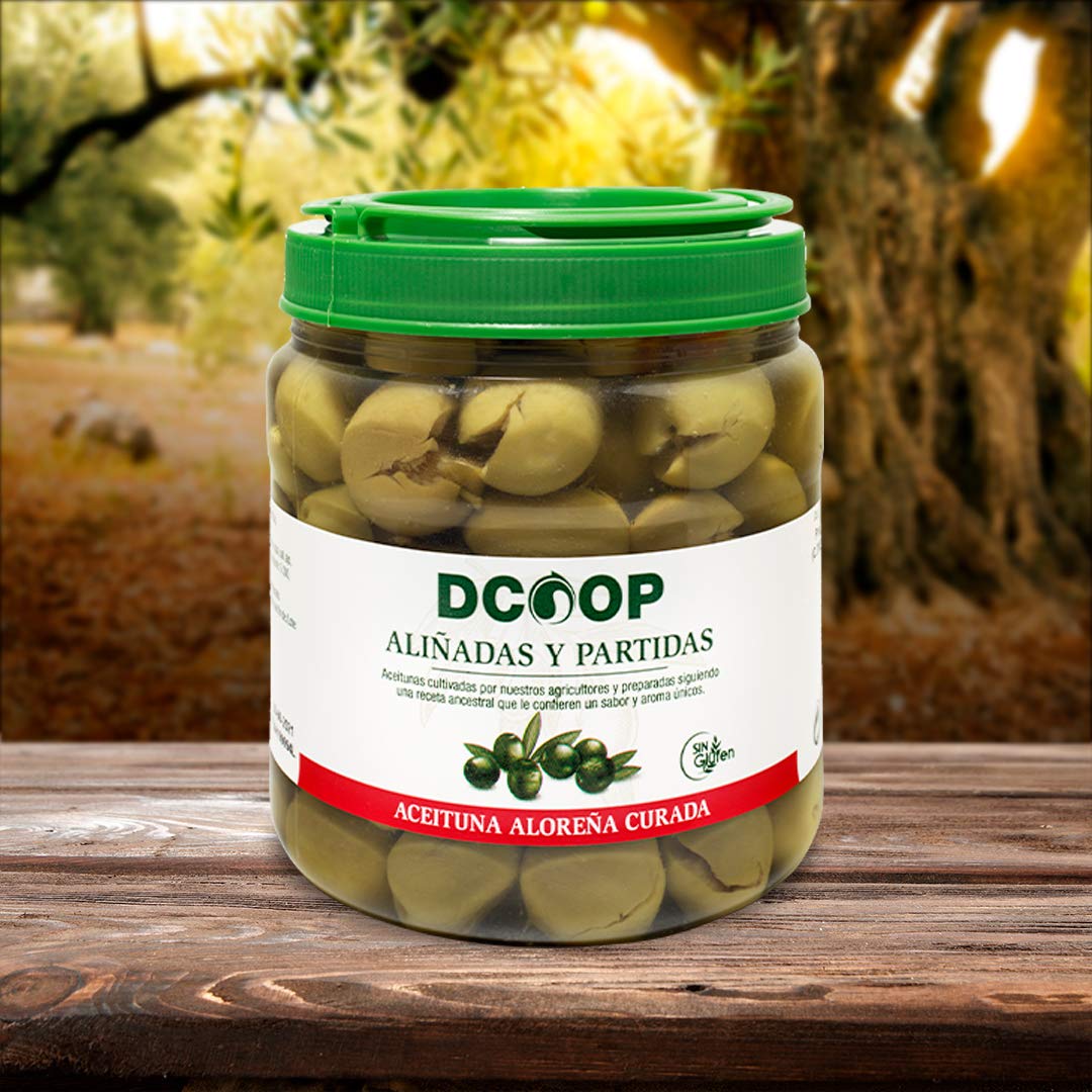 Aceitunas Verdes Aloreñas Aliñadas Partidas DCOOP Olivas 400 g