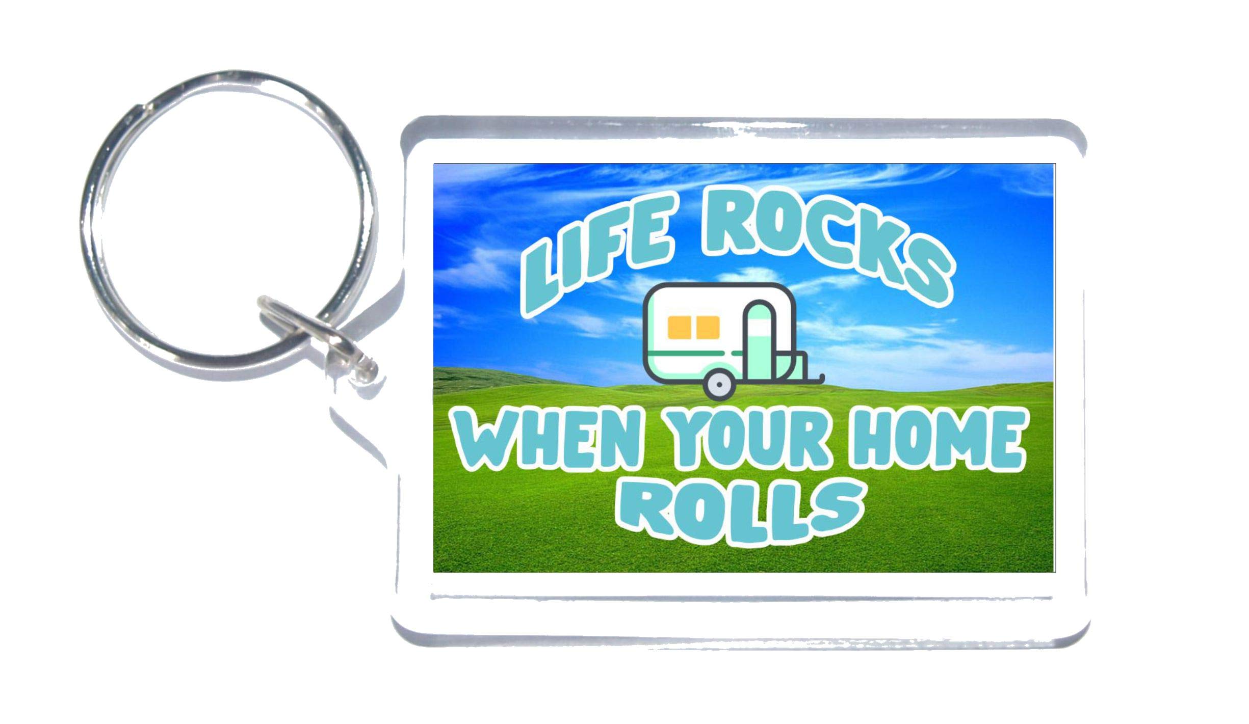 Fun Caravan Lover Gift – Life Rocks When Home Rolls – Novelty Keyring – Fun Caravan Present