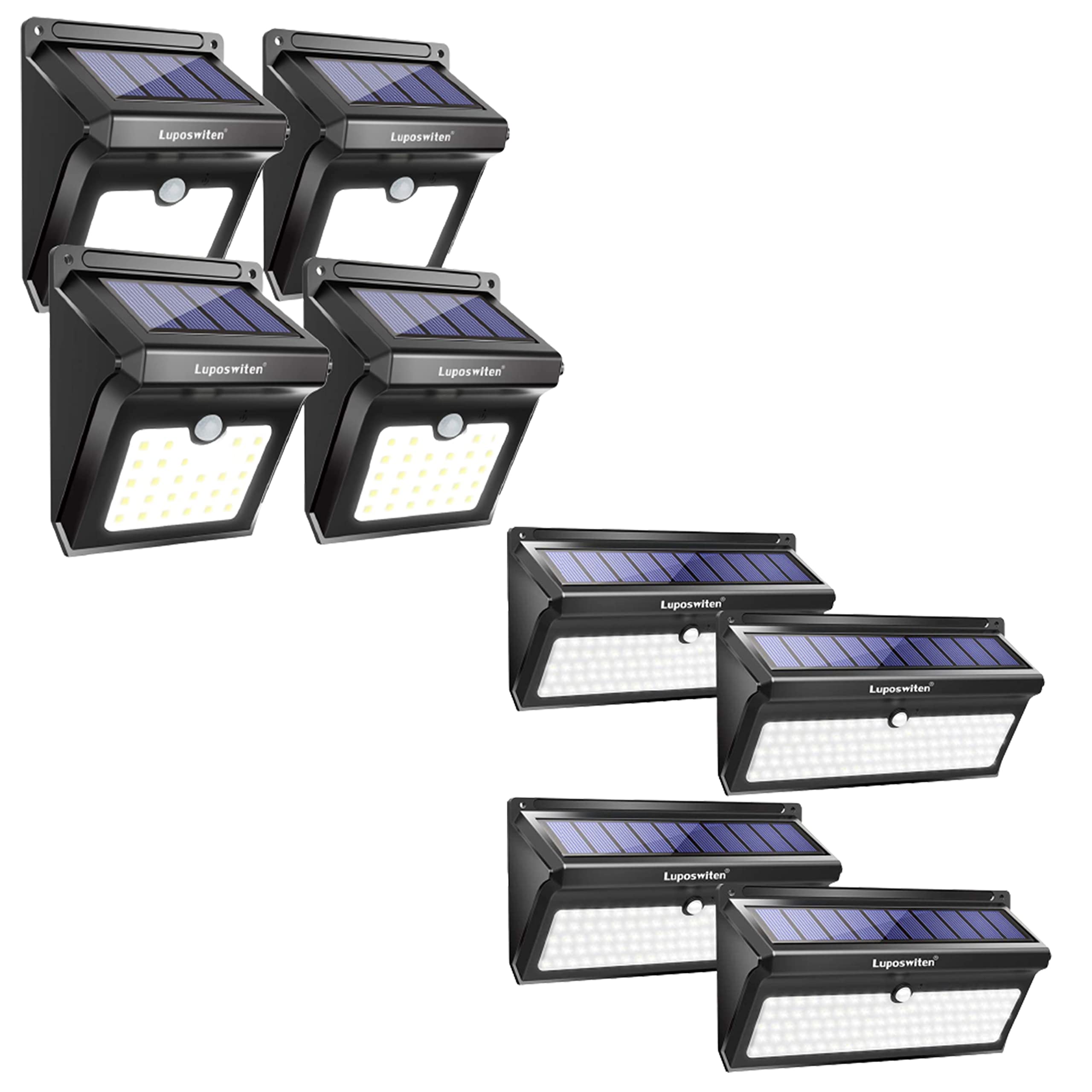 Luposwiten 4 Pack 28LED Solar Lights and 4 Pack 100LED Solar Lights